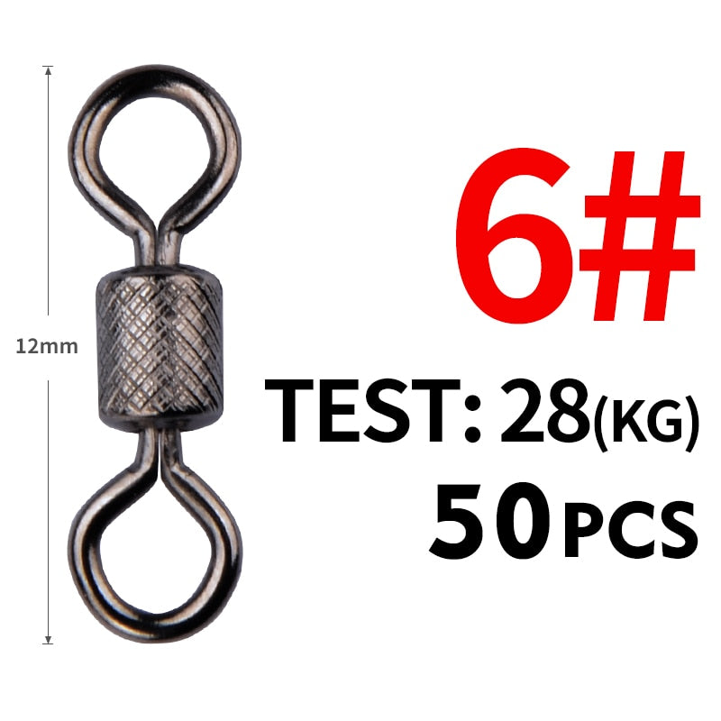 50PCS/Lot Fishing Swivels Ball Bearing Swivel with Safety Snap Solid