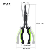 Load image into Gallery viewer, Booms F03 Fisherman&#39;s Fishing Pliers 23cm Long Nose Hook Remover Tools Stainless Steel Line Cutter Scissors