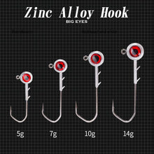Load image into Gallery viewer, Fishing soft plastic jig Hooks With Red 3d Eyes 5g 7g 10g 14g Zinc Alloy Head