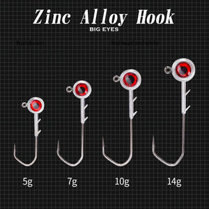 Fishing soft plastic jig Hooks With Red 3d Eyes 5g 7g 10g 14g Zinc Alloy Head