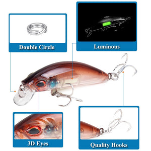 1Pcs 3D Eyes Luminous Minnow light up Fishing Lures 7cm 11.5g Jig Sinking  Wobblers Hard Bait Artificial Crankbait Night Fishing