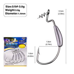 5x Weedless Fishing hooks Soft Lure Bait Texas Rig 1/0-5/0# with Lock Pin