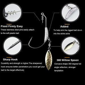 JYJ 3PCS/Lot 3.8g 5.7g 6.2g jig head fishing hook weedless weighted with rattle spoon