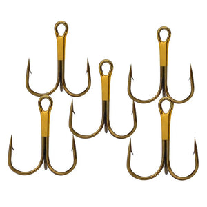 10pcs 3/0#-14# Carbon Steel Fishing Hook Barbed Treble Round