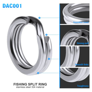 100pcs Fishing Split Rings 3.7-14MM Snap Silver Stainless Steel Double Loop