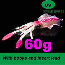 Load image into Gallery viewer, SUNMILE Fishing Soft Squid Lure 60g/80g/100g/120g/150g Luminous/UV Squid Jig Fishing Lures