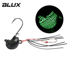 Load image into Gallery viewer, 20g 30g 40g weighted jig head hook for bait or soft lure swimming Rubber Skirt and stinger hook