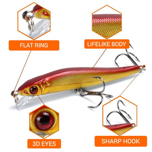 1pcs Minnow Fishing Lure 3D Eyes 8.5cm/5.8g Crankbait Wobblers Artificial Hard Bait Bass Fishing