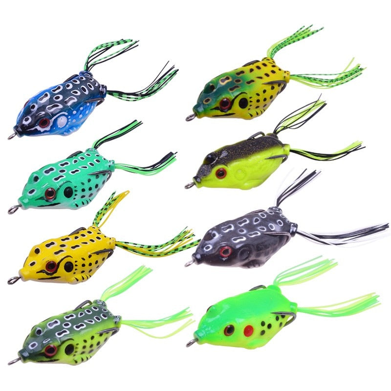 8PCS Mixed Color Frog Soft Lure Set Top Water Wobblers Rubber Artificial Baits for Snake Head Gear Lures Kit Fishing Tackle