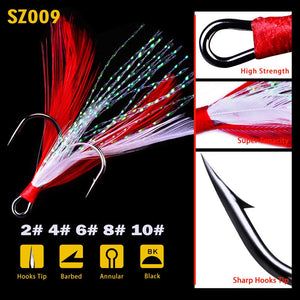 20pcs/lot Fish treble hook 2#-10# Black /Red Fishing Hook with 6 Colors Feather Fishing Tackle High Carbon Steel Hooks