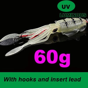 SUNMILE Fishing Soft Squid Lure 60g/80g/100g/120g/150g Luminous/UV Squid Jig Fishing Lures