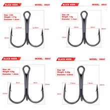 Load image into Gallery viewer, 10pcs 3/0#-14# Carbon Steel Fishing Hook Barbed Treble Round