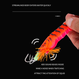 Luminous Bait Squid fishing Hook Wood Shrimp Lures Soft Jigs Silicone with sound