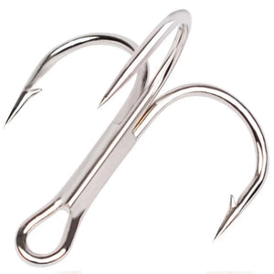 10pcs 3/0#-14# Carbon Steel Fishing Hook Barbed Treble Round