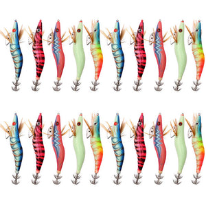 30Pcs/20Pcs/10Pcs Wooden Shrimp Fishing Lure Squid Jig Fishing Hook Octopus Cuttlefish Artificial Jigging Lures Hard Bait