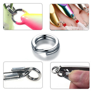 100pcs Fishing Split Rings 3.7-14MM Snap Silver Stainless Steel Double Loop