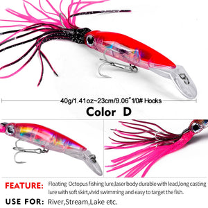 1PCS Floating squid swim lure 23cm-40g Fishing Lures Top water Artificial Hard Bait With Skirt
