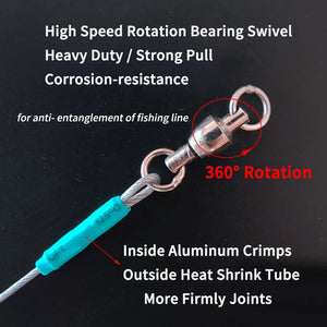 4PCS 7*7 strands Stainless Steel Wire Leader With Bearing Swivel & Clip Fishing