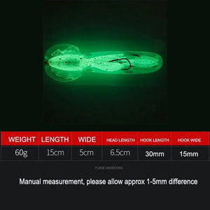 Squid Lure Soft jig Bait 60g UV Glow Luminous For Sea Fishing