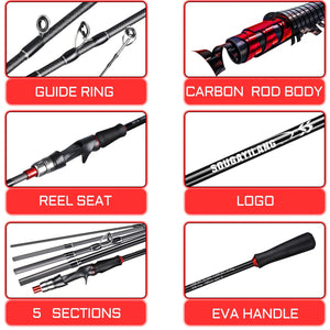 Fishing bait casting Rod and Reel combo Set 1.8/2.1m Carbon Max Drag 8kg with Line + Lure