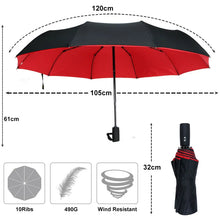 Load image into Gallery viewer, Umbrella Windproof Double Layer Resistant Fully Automatic Rain 10K Strong