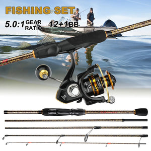1.8m 2.1m 2.4m Fishing spin Rod reel traveller Combo 5 section Portable Set