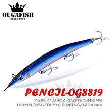 Load image into Gallery viewer, Pencil gar hard plastic fishing Lure 55g 183mm Sinking swim bait