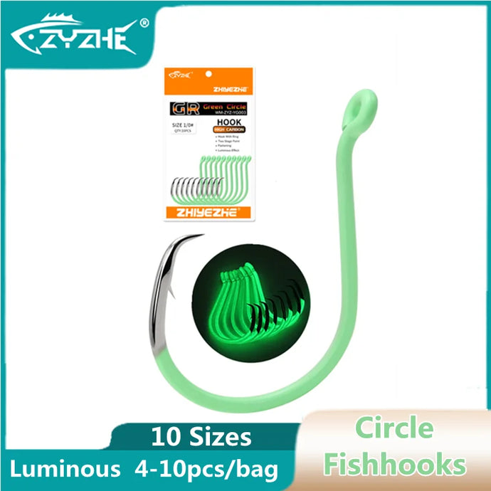 Circle Fishing Hook Luminous Left Offset 10 Sizes 4-10piece Pack Tackle