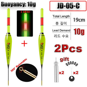 2Pcs Big Rock Fishing Floats 3 Mesh Bold Tail Luminous Electric +425 Battery