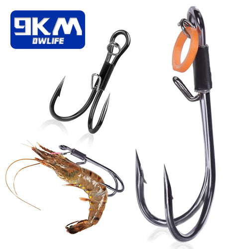 9KM 10Pcs Double Hook Live Shrimp Hooks Live Shrimp Holder Hook High Strength Corrosion Resistant for Saltwater Freshwater