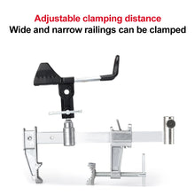Load image into Gallery viewer, Boat Fishing Rod Fishing Support Holder Adjustable 360 Clamp On to Rack bridge