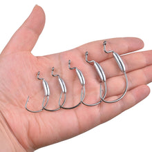 Load image into Gallery viewer, 25Pcs Weighted Jig Head weedless Worm Hooks Offset Curved Crank Barbed Wide