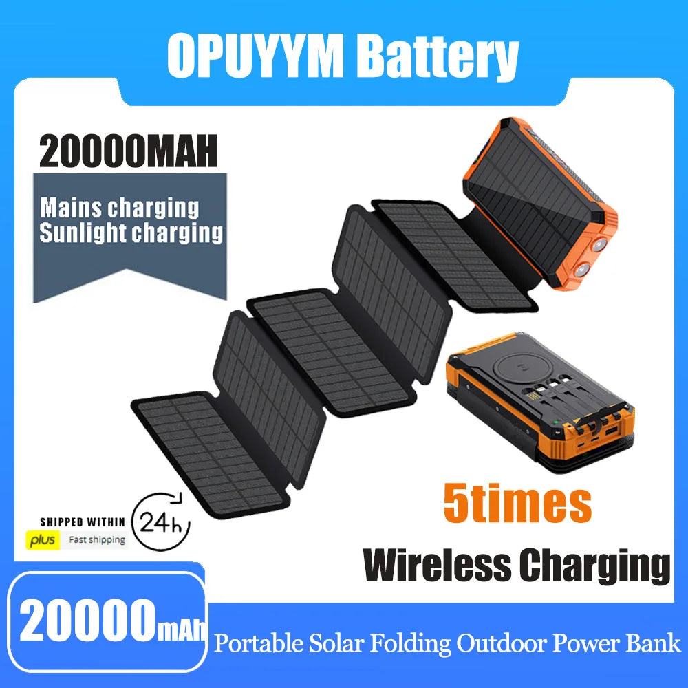 Portable Solar Panel Power Bank 20000mAh Usb Portable Cell With Battery Charger