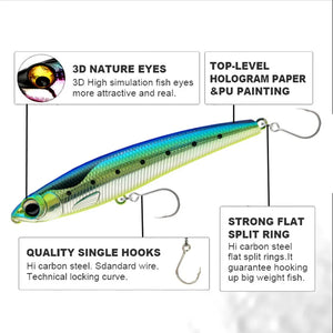 Pencil Fishing Lure Sinking 110mm 60g  Big Game Artificial Hard Bait 5X Hook