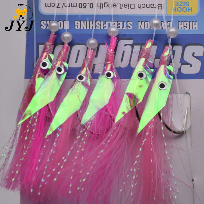 JYJ pack artificial laser fish skin Spanish mackerel hook,fishing sabiki rig string hook for sea fishing