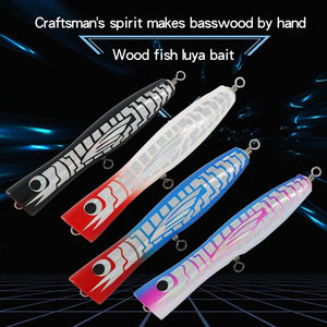 large Wooden Popper surface fishing lure big Sea stick Bait Casting 180mm 80g