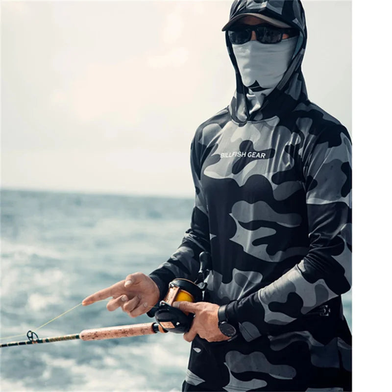 Men's Fishing shirt Mask Long Sleeve Hooded light UV sun protection Cl –  Beef Baits