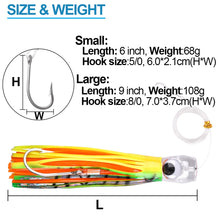 Load image into Gallery viewer, 3PCS Trolling Skirt Tuna Lures 68G/108G Fishing Saltwater Lures for Rigged Hooks Big Game Leader