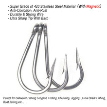 Load image into Gallery viewer, 5/0 ~13/0 Stainless Steel Saltwater Fishing Hook Heavy Duty Big Game Tuna Shark