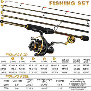 1.8m 2.1m 2.4m Fishing spin Rod reel traveller Combo 5 section Portable Set