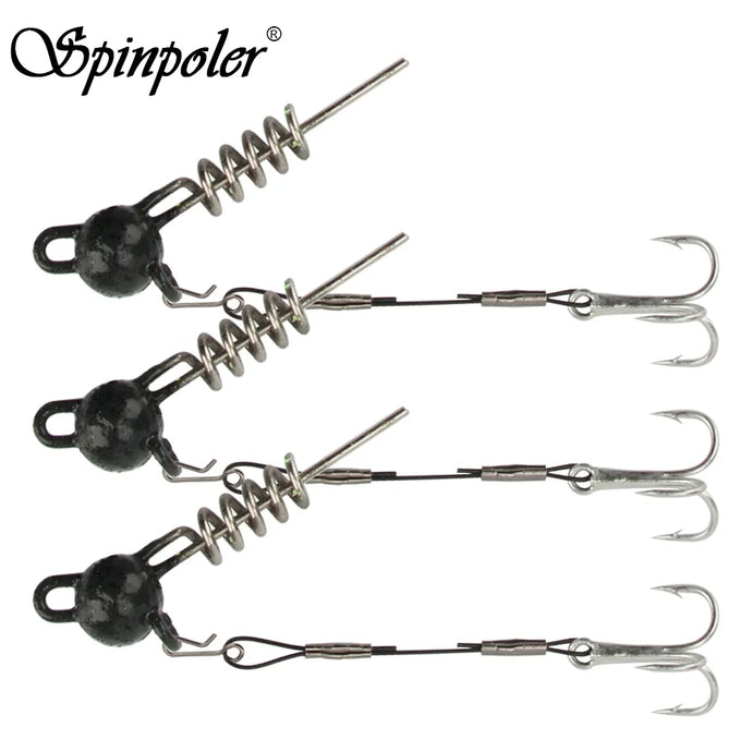 Screwball Jig Head Rig With Stinger Soft plastic Fishing Lures Steel Wire Treble