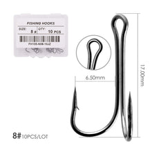 Load image into Gallery viewer, 10pcs/box Double Fishing Hook Carbon Steel Barbed Jig Hook Soft Lure Fish Accessories