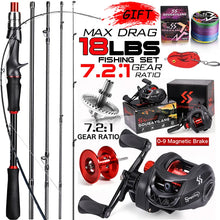 Load image into Gallery viewer, Fishing bait casting Rod and Reel combo Set 1.8/2.1m Carbon Max Drag 8kg with Line + Lure