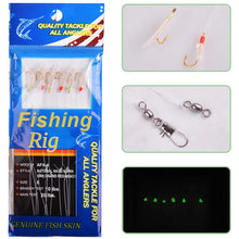 Load image into Gallery viewer, 120PCS=20Packs fishing live bait jig rigs Luminous Beads hook Real Fish Skin