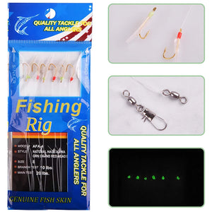 120PCS=20Packs fishing live bait jig rigs Luminous Beads hook Real Fish Skin