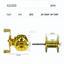 Load image into Gallery viewer, Bait Casting Fishing Reel 5+1 Ball Bearings 7.2:1 Gear Ratio 8kg Max Drag gold