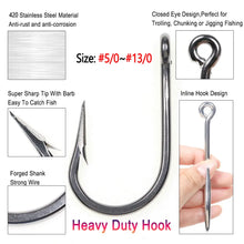 Load image into Gallery viewer, 5/0 ~13/0 Stainless Steel Saltwater Fishing Hook Heavy Duty Big Game Tuna Shark