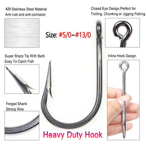 5/0 ~13/0 Stainless Steel Saltwater Fishing Hook Heavy Duty Big Game Tuna Shark