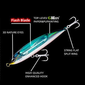 Sea Fishing Lure Stick bait Pencil Lure Top Water 165mm 70g GT Flash Blade