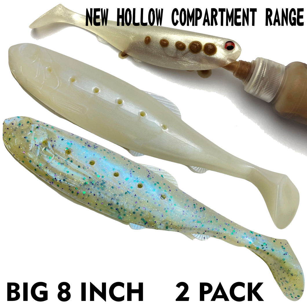 8 inch paddle tail pack of white & light blue new hollow compartment